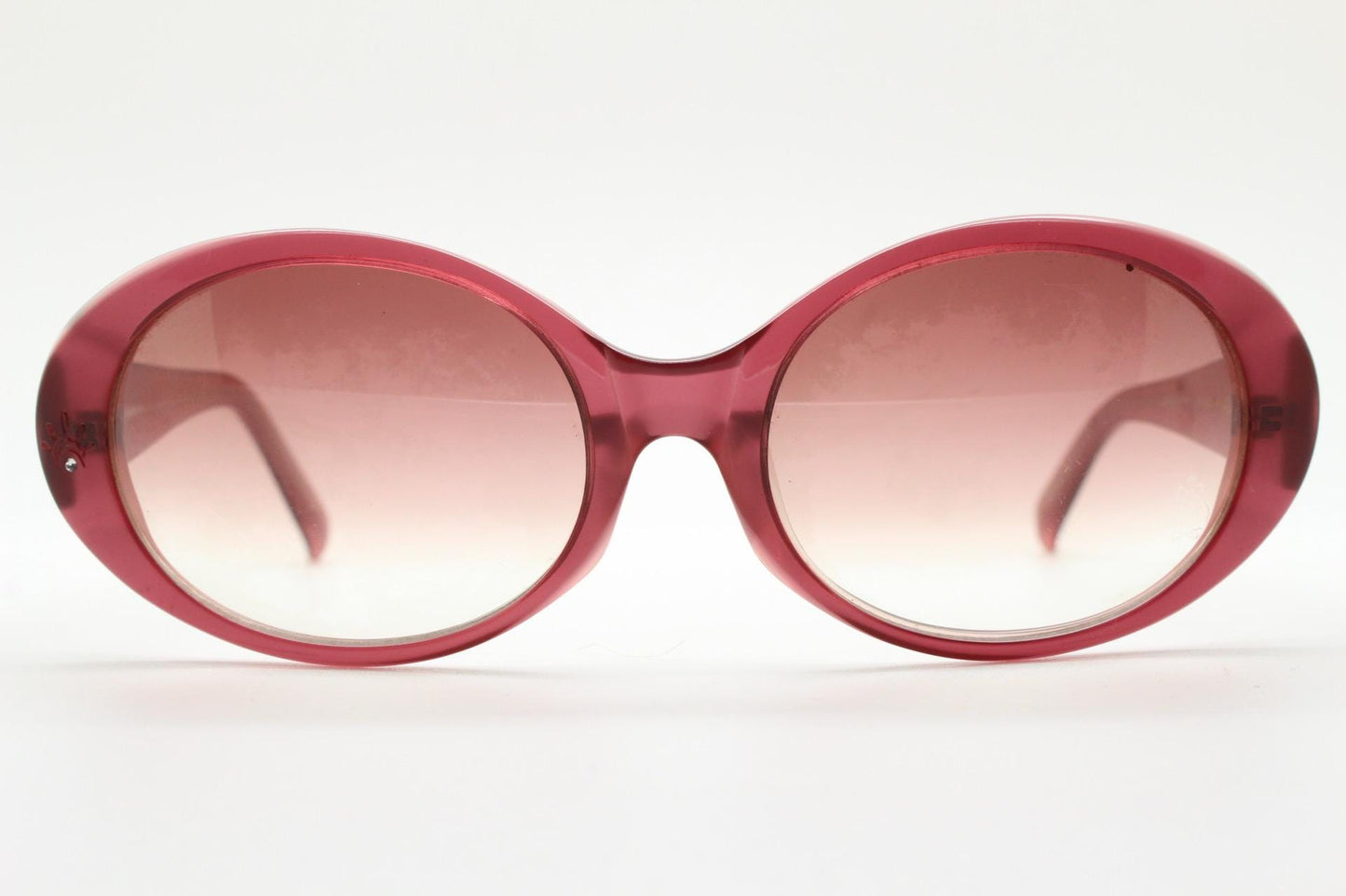 Rebecca Taylor Y2K chunky oval sunglasses made in Japan. Womens transparent pink frame with sensational graduating lenses. Designer vintage