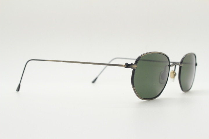 90s  vintage metal oval sunglasses. Minimal brushed brown bronze finish slim wire  frame with green lenses. Steampunk. Unused NOS