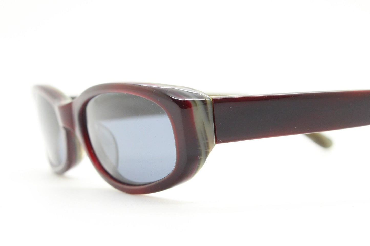 90s vintage rectangular sunglasses. Minimal low profile dark brown layered acetate frame with grey lenses. BNWT Unused NOS