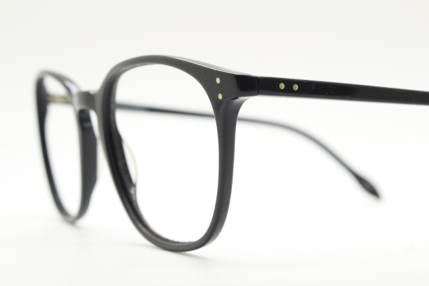 London Retro rectangular eye glasses. Plain black gloss acetate optical frames with keyhole bridge. Prescription eyeglasses. RX spectacles