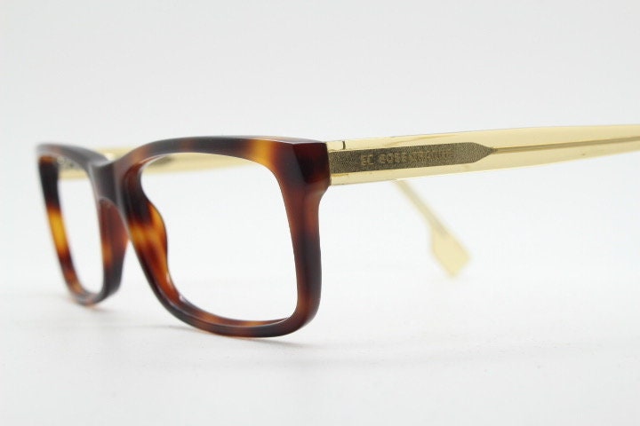 Hugo Boss rectangular glasses. Mottled brown acetate optical frames with transparent arms. Prescription eyeglasses. RX Spectacles