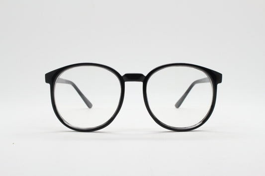 80s vintage black round glasses. Slightly oversized optical frames. Prescription eyeglasses with clear lens. RX spectacles