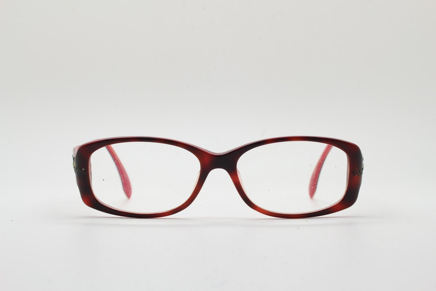 Ralph Lauren rectangular eye glasses made in Italy. Black and dark red acetate optical frame and dark diamantes. Vintage Y2K RX spectacles
