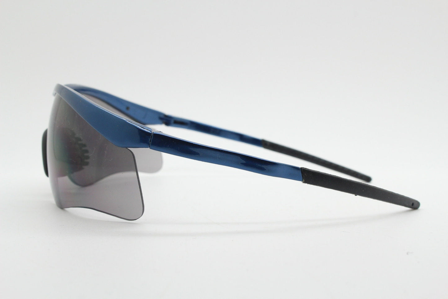 2000s vintage visor sports shield sunglasses. Blue brow line half frame with grey wraparound mono lens. Mini mask. BNWT. Y2K cycling . NOS