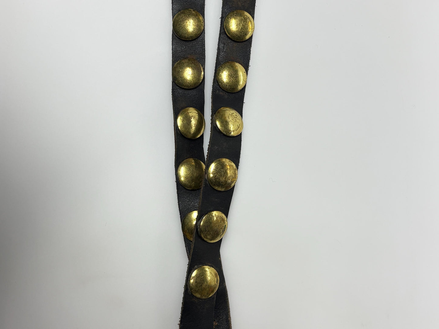 50s vintage double belt for a dress. Black genuine leather 1" height with big brass dome studs. Mexican Mariachi style cowgirl