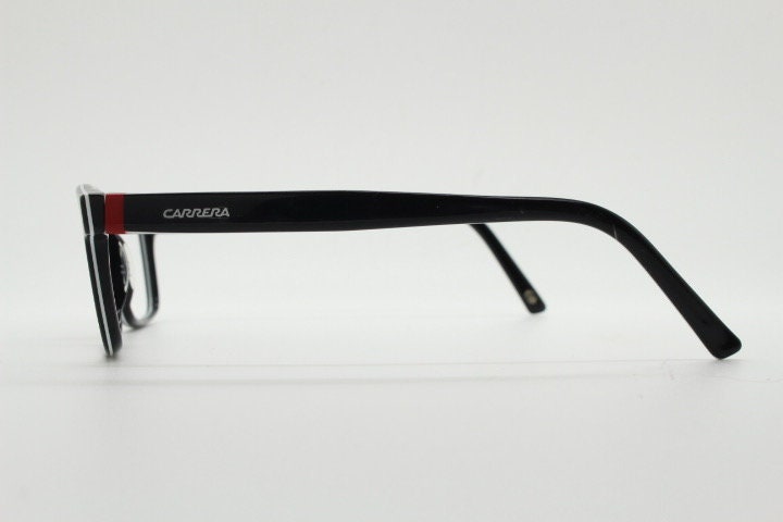 Carrera rectangular eye glasses. Black and white layered acetate optical frames. Prescription eyeglasses. Vintage RX spectacles
