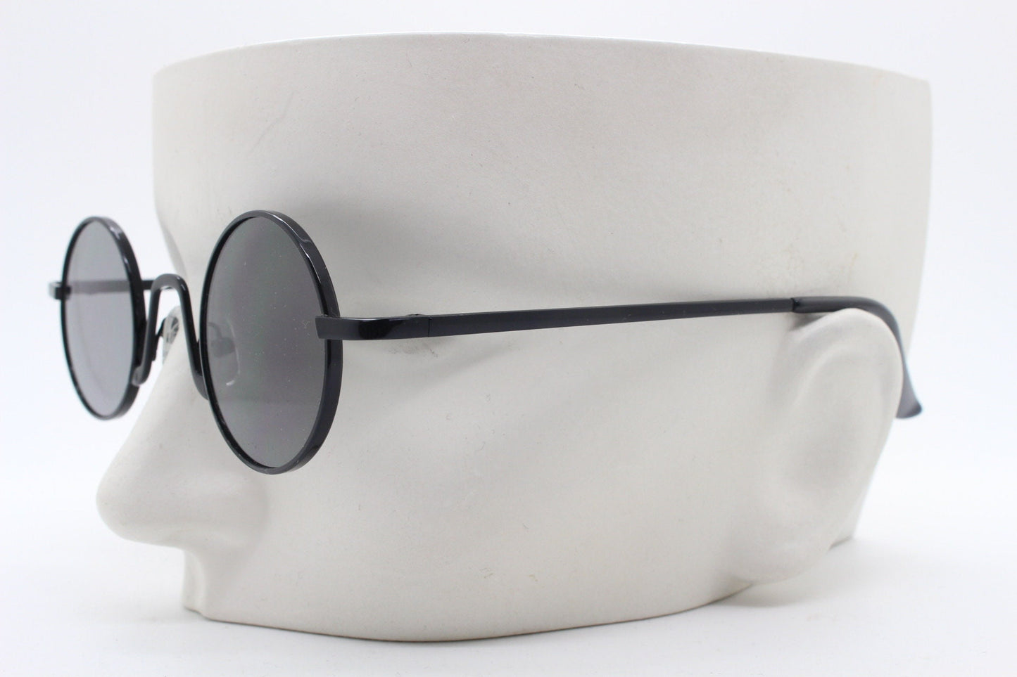 90s vintage small oval sunglasses. Imposing minimal black victorian style frame with dark grey lenses. Steampunk. Unused BNWT