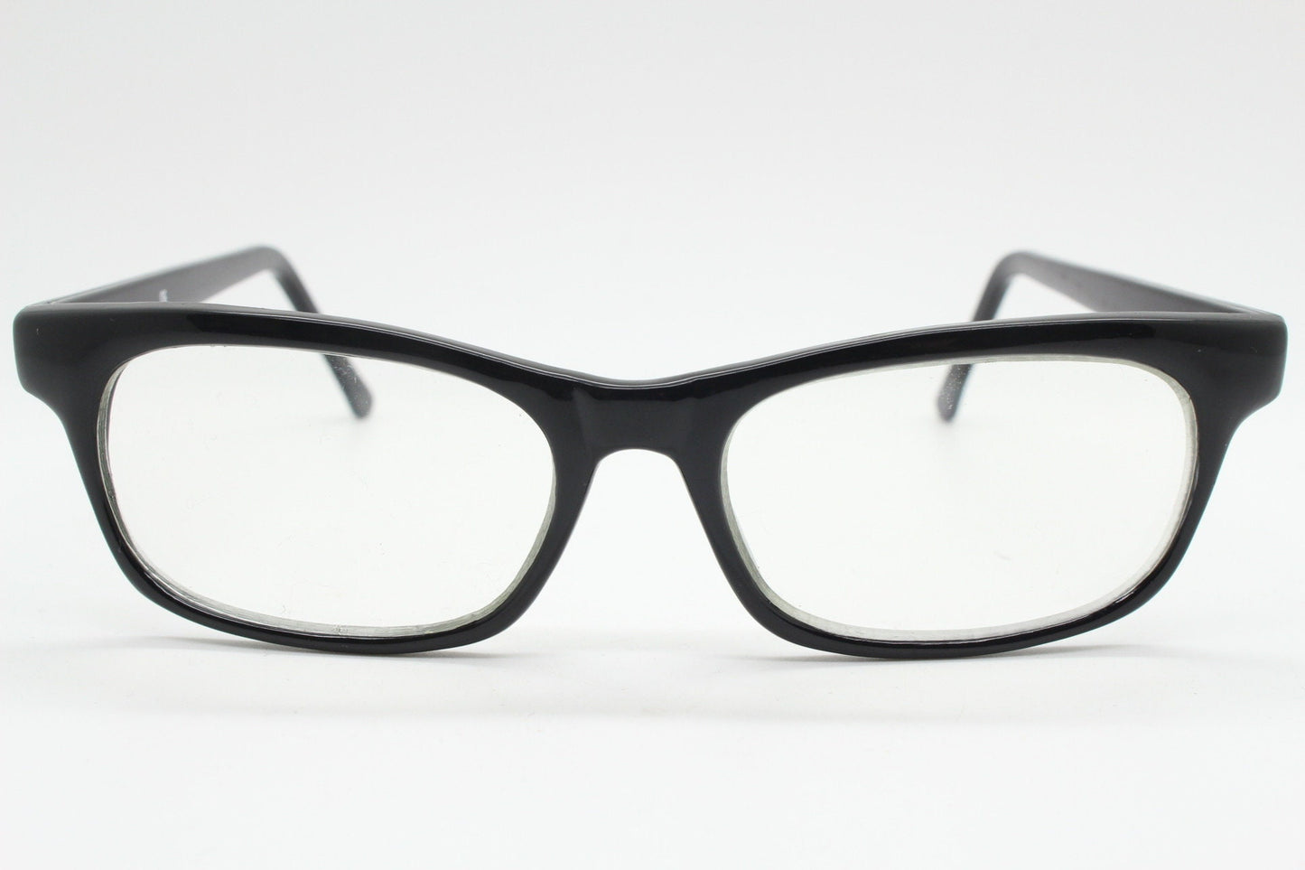 90s vintage black low profile glasses. 60s design rectangular gloss acetate optical frames. Prescription eyeglasses. RX Spectacles. BNWT NOS