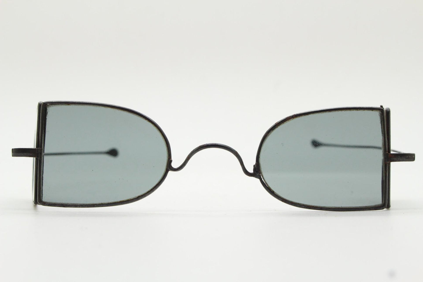 Victorian folding steel train driver sunglasses. Metal double D wire frame with  real glass lenses and side windows. Antique eyewear. VGC