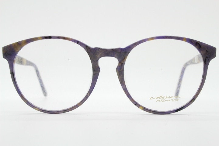 Collezione Azzurro vintage round eye glasses from Italy. Authentic 80s purple marbled acetate optical frame. Prescription RX eyeglasses