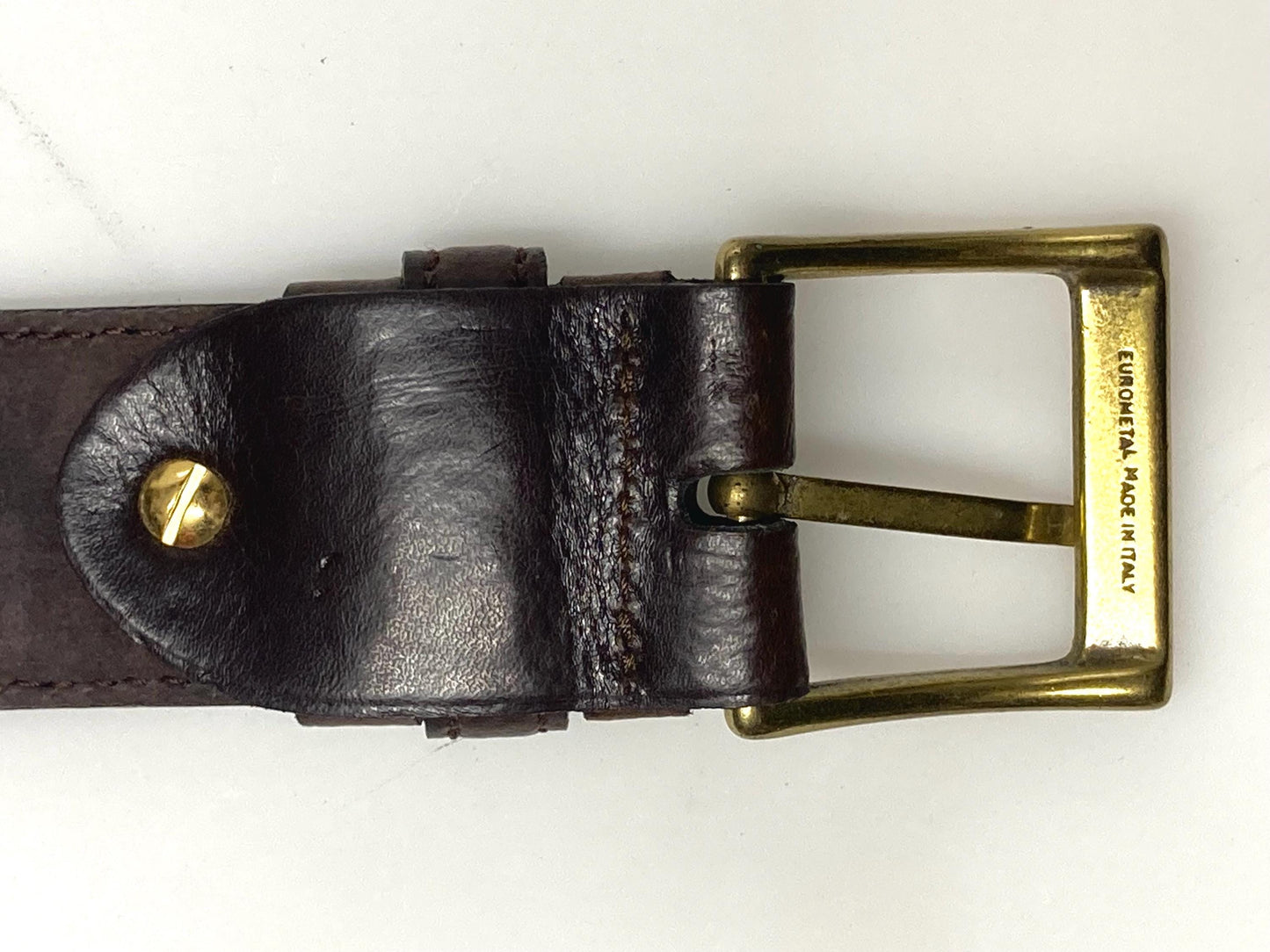 90s vintage dark brown genuine leather belt made in Italy by Joseph Di Pino. Thick cowhide with smooth finish for trousers/jeans. Mens NOS