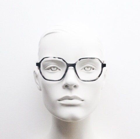 Furla hexagon eye glasses. Grey \ clear marbled acetate optical frame with transparent arms. Vintage prescription RX spectacles. RRP 135 GBP