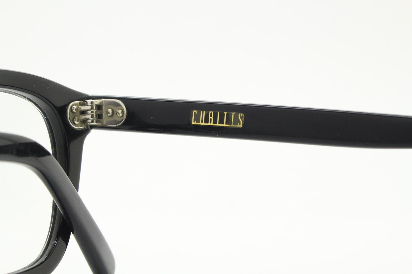 Cubitts vintage round 40s design Moreland eye glasses. Plain black gloss acetate optical frame with keyhole bridge. Prescription RX