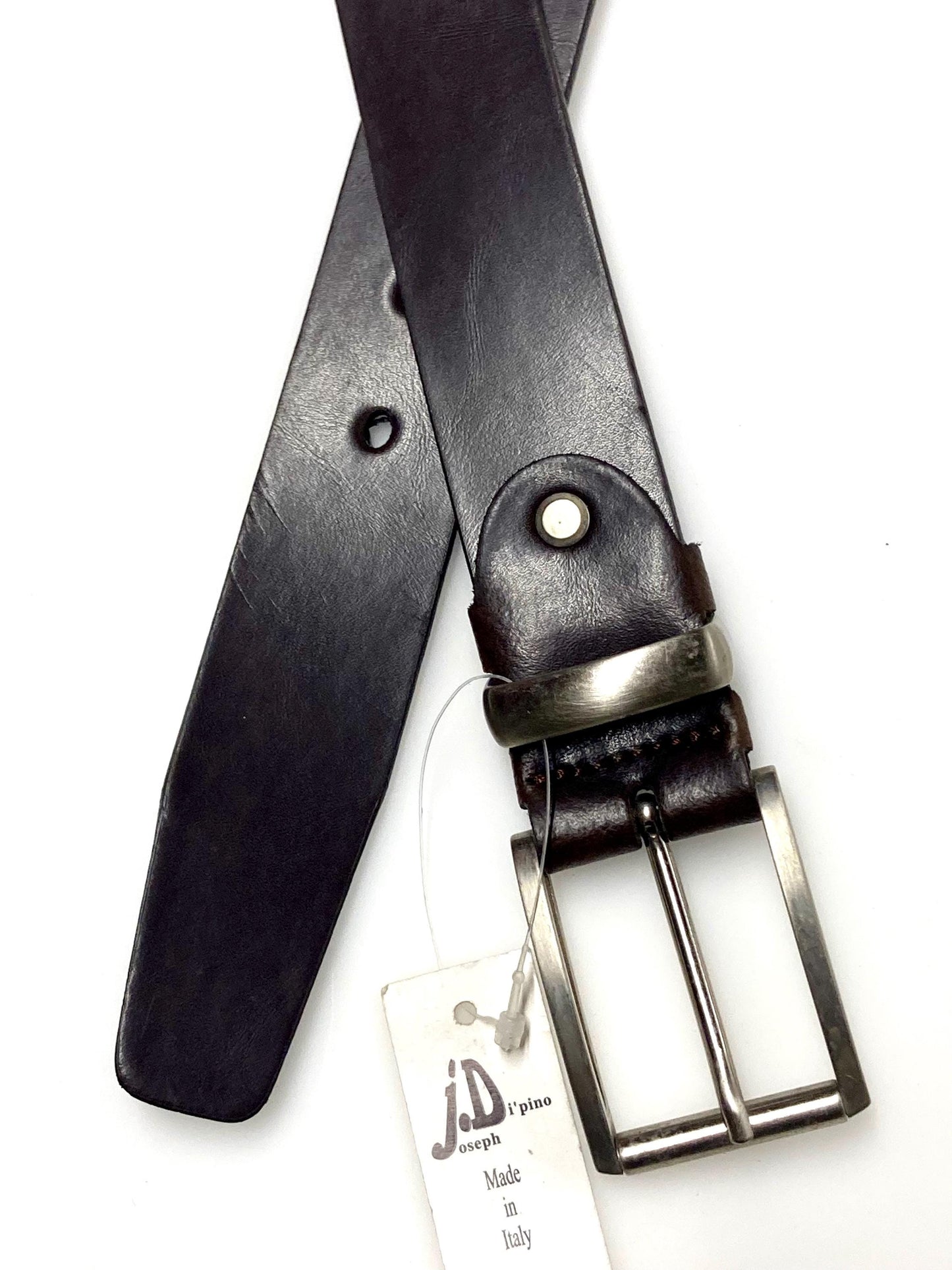 90s vintage dark brown genuine leather belt made in Italy by Joseph Di Pino. Thick cowhide with smooth finish for trousers/jeans. NOS. Mens