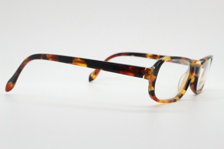 Alain Mikli par Mikli Paris rectangular eye glasses hand made in France. Amber tortoise optical frame. Womens prescription eyeglasses. NOS