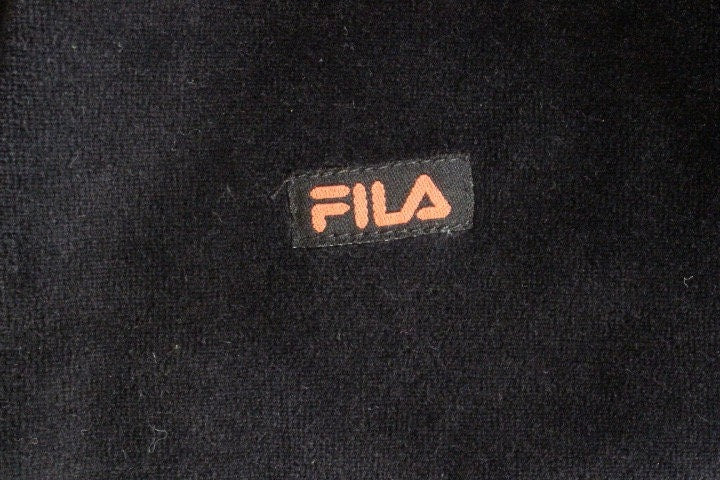 Vintage 80s Fila velour casual coat. Womens all black velvet double zipper long sleeve top. Original sport fashion grail