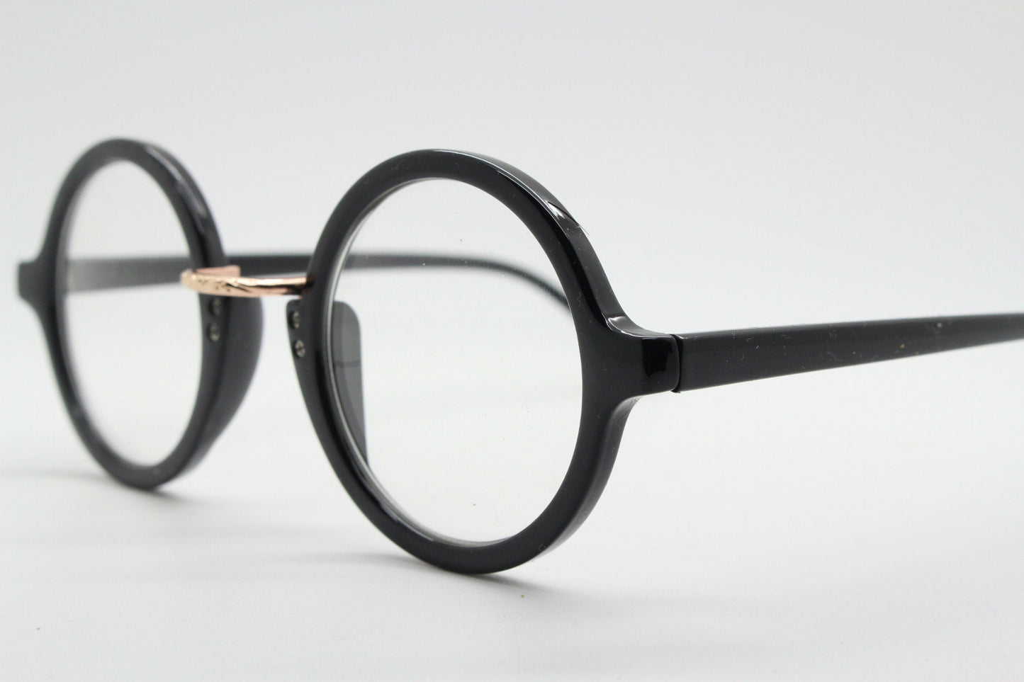 90s vintage black round glasses. 30s, 20s style optical frames. Prescription eyeglasses with clear lenses. RX spectacles