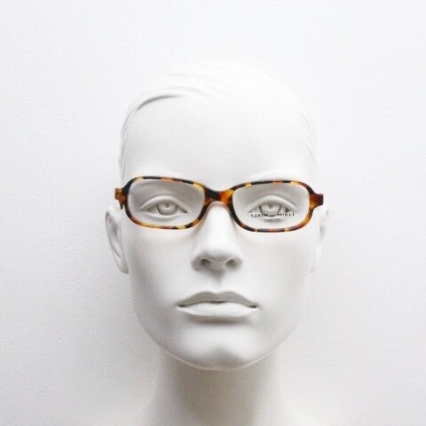 Alain Mikli par Mikli Paris rectangular eye glasses hand made in France. Amber tortoise optical frame. Womens prescription eyeglasses. NOS