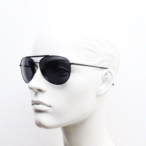 Gianfranco Ferre vintage teardrop aviator sunglasses made in Italy. Black gloss frame mens pilot aviators. Y2K New Old Stock