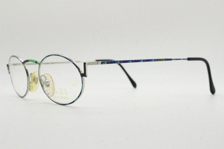 Taxi 90s vintage oval eye glasses. Unique abstract optical frame with extraordinary multi colour print. Casanova. Prescription glasses, RX