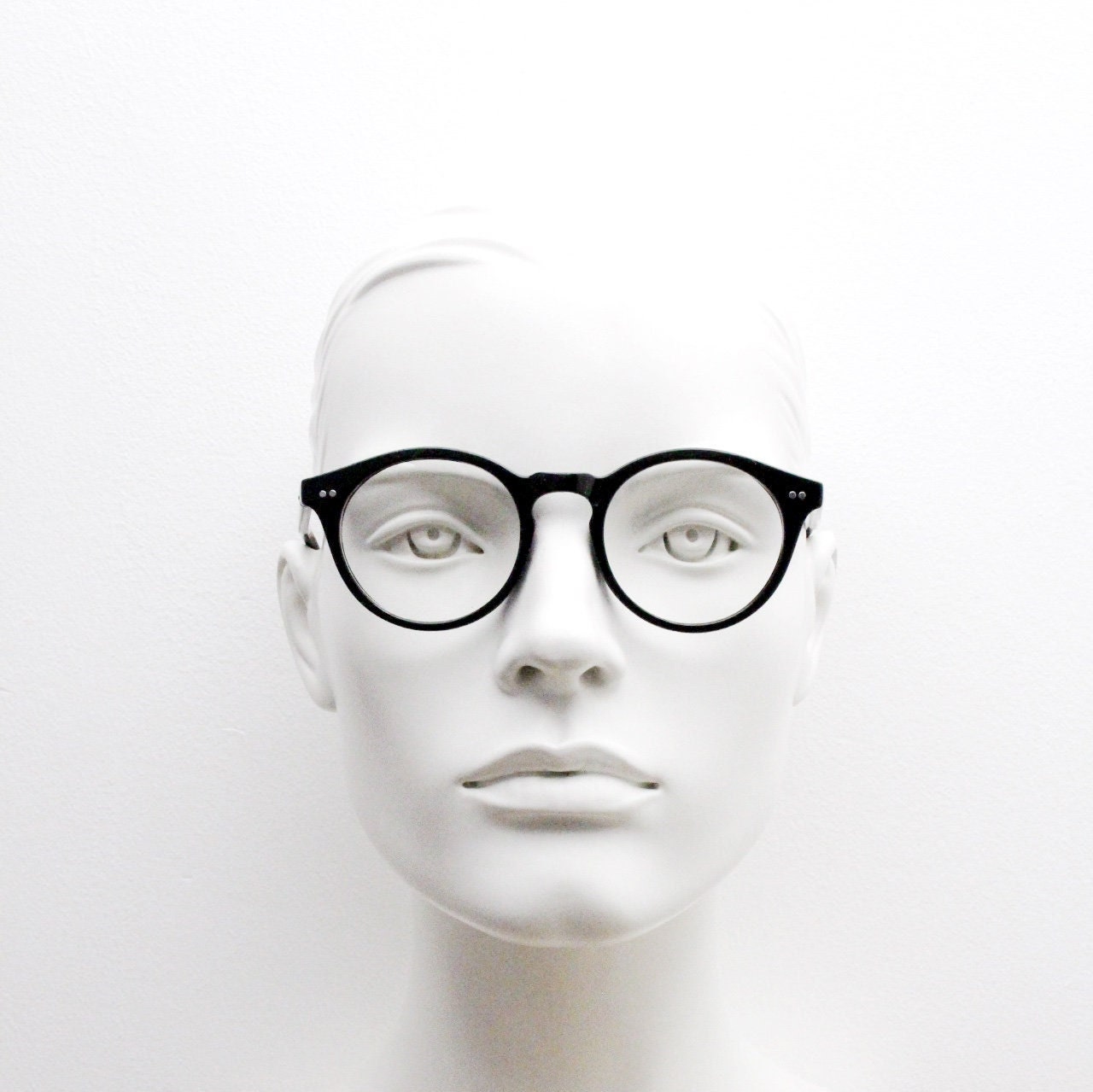 90s vintage small round glasses. 30s, 20s style black optical frames. Prescription eyeglasses with clear lens. RX spectacles
