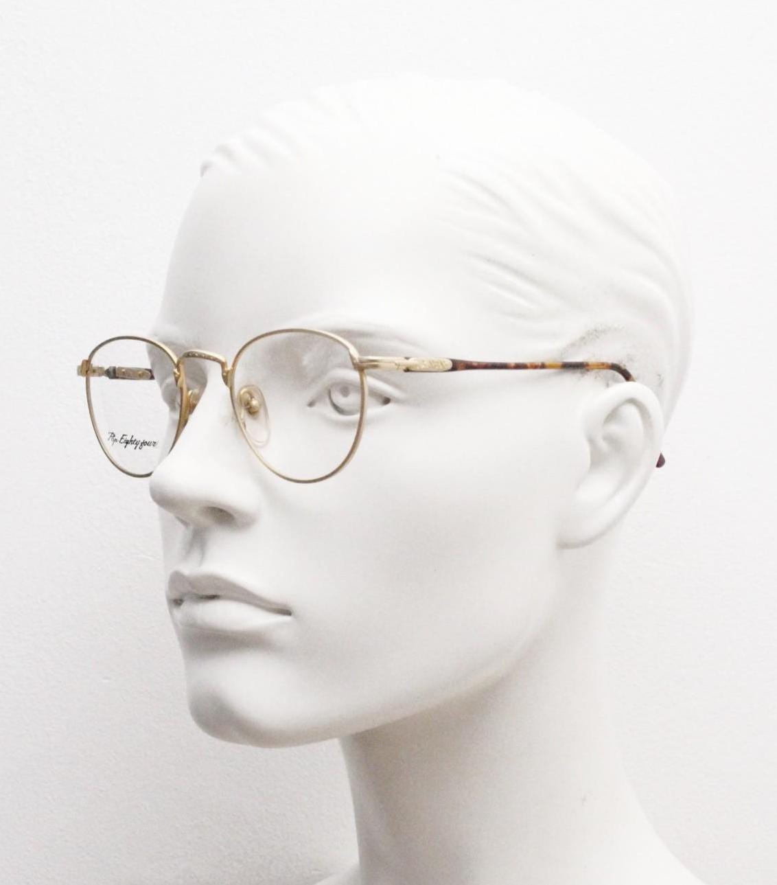 80s vintage round panto metal eye glasses by LS optical made in Italy. Satin finish yellow gold optical frames. Prescription RX. Unused BNWT