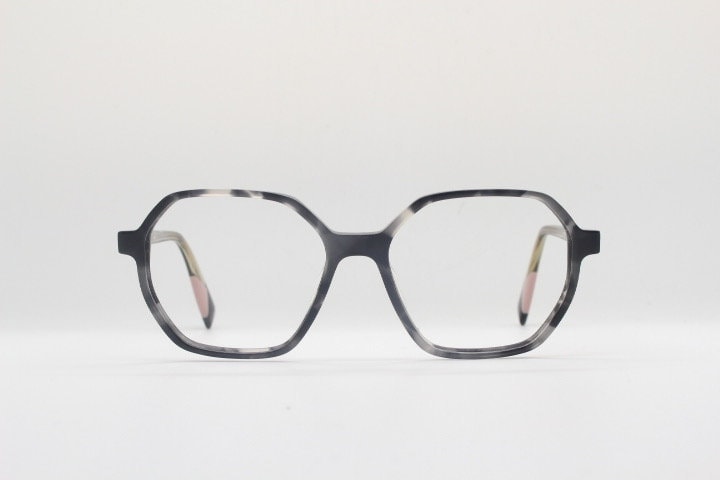 Furla hexagon eye glasses. Grey \ clear marbled acetate optical frame with transparent arms. Vintage prescription RX spectacles. RRP 135 GBP