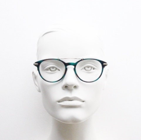 Davidoff 90s vintage round eye glasses. Very dark green and brown optical frames with bronze double bridge. Prescription RX spectacles. NOS