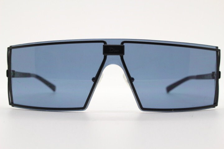 Christian Dior Y2K vintage rectangular shield sunglasses made in Austria. Side blinker all black mono lens mini mask. Troika visor. NOS
