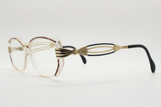 Cazal 90s vintage angular eye glasses made in Germany. Low profile crystal optical frames with detailed arms. Prescription eyeglasses. RX