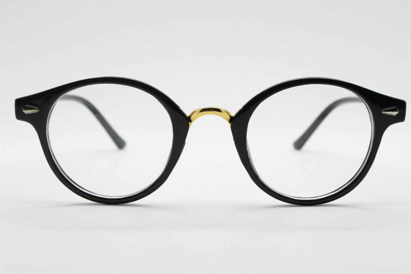 90s vintage slender frame glasses. Black with gold bridge optical frames. 40s, 50s style prescription eyeglasses. Clear lens eyeglasses. RX