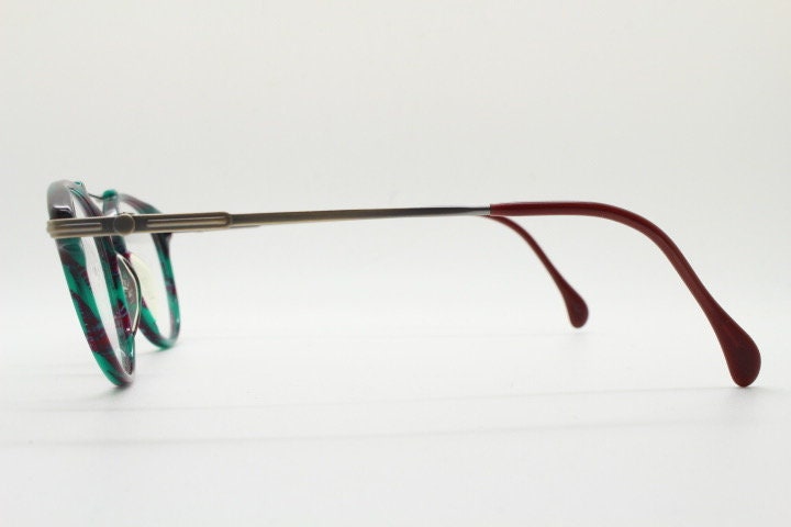 Davidoff 90s vintage round eye glasses. Very dark green and brown optical frames with bronze double bridge. Prescription RX spectacles. NOS