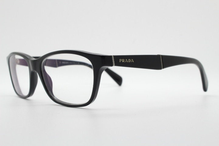 Prada eye glasses model VPR 14P made in Italy. Black acetate matt and gloss finish optical frames. Prescription eyeglasses. RX spectacles