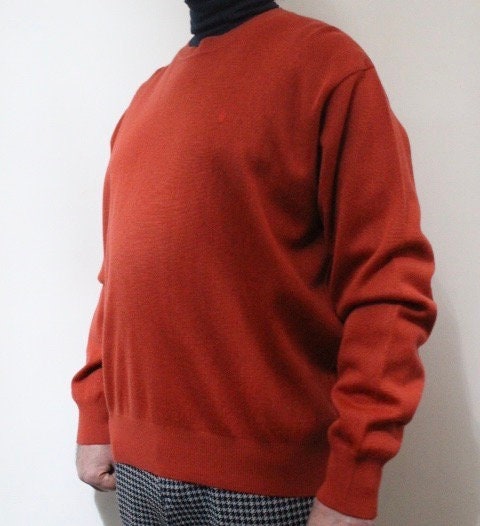 Gabicci vintage plain knit jumper. Mens orange round neck wool sweater. BNWT. Unused NOS pullover. Clearance item - rrp 80 GBP