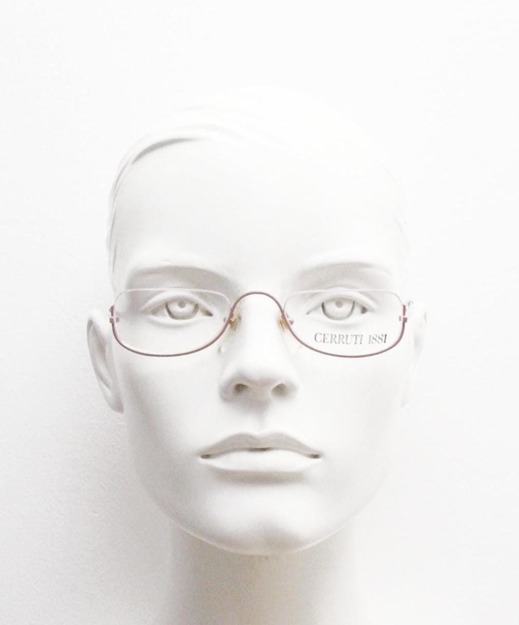 Cerruti 1881 half moon eye glasses. Pink half frame optical eyeglasses. Undulating C bridge design. 90s vintage prescription spectacles. NOS