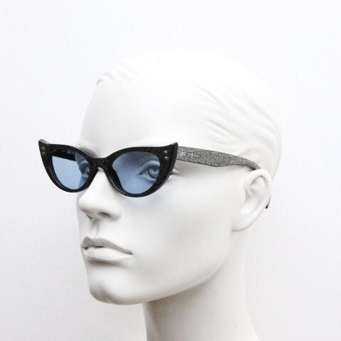 Just Cavalli vintage pointed cat eye sunglasses. Intense silver glitter 50s design bad girl acetate cateye. NOS. Rockabilly pin up