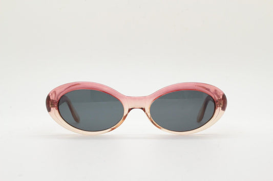 Louis Valentino 90s vintage oval cat eye sunglasses made in Italy. Pink crystal ombre frame with contrasting dark lenses. Y2K. NOS. BNWT