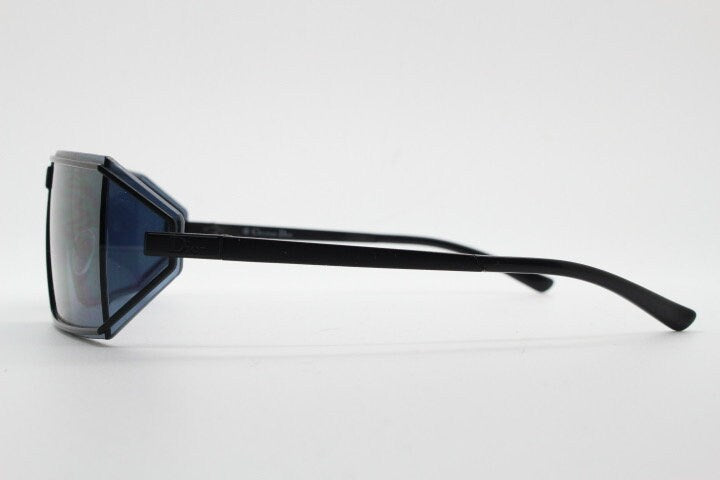 Christian Dior Y2K vintage rectangular shield sunglasses made in Austria. Side blinker all black mono lens mini mask. Troika visor. NOS