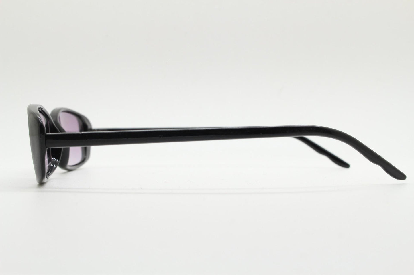 90s vintage rectangular sunglasses. Slim low profile black gloss frame with light tone  purple lenses. Y2K 2000s. BNWT Unused NOS