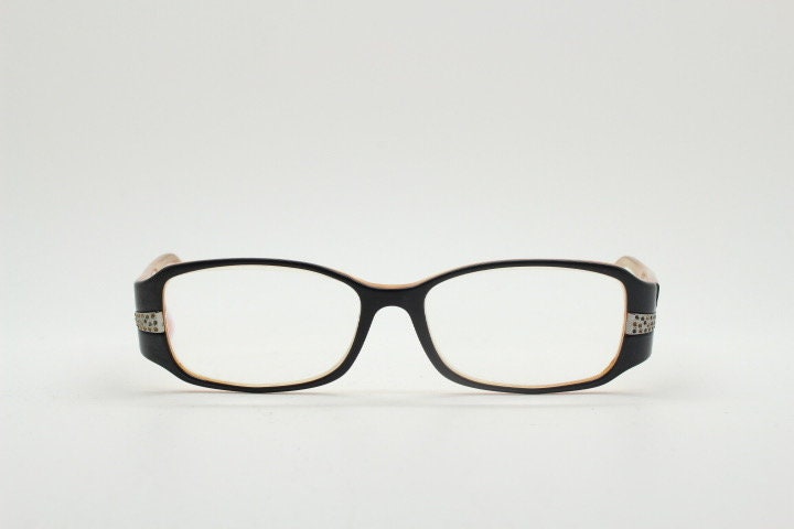 Prada Y2K vintage glasses model 4548437 made in Italy. Black acetate optical frames with diamante. Prescription eyeglasses. 2000s spectacles
