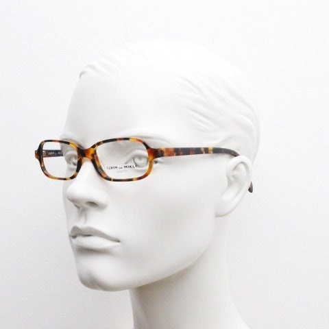 Alain Mikli par Mikli Paris rectangular eye glasses hand made in France. Amber tortoise optical frame. Womens prescription eyeglasses. NOS