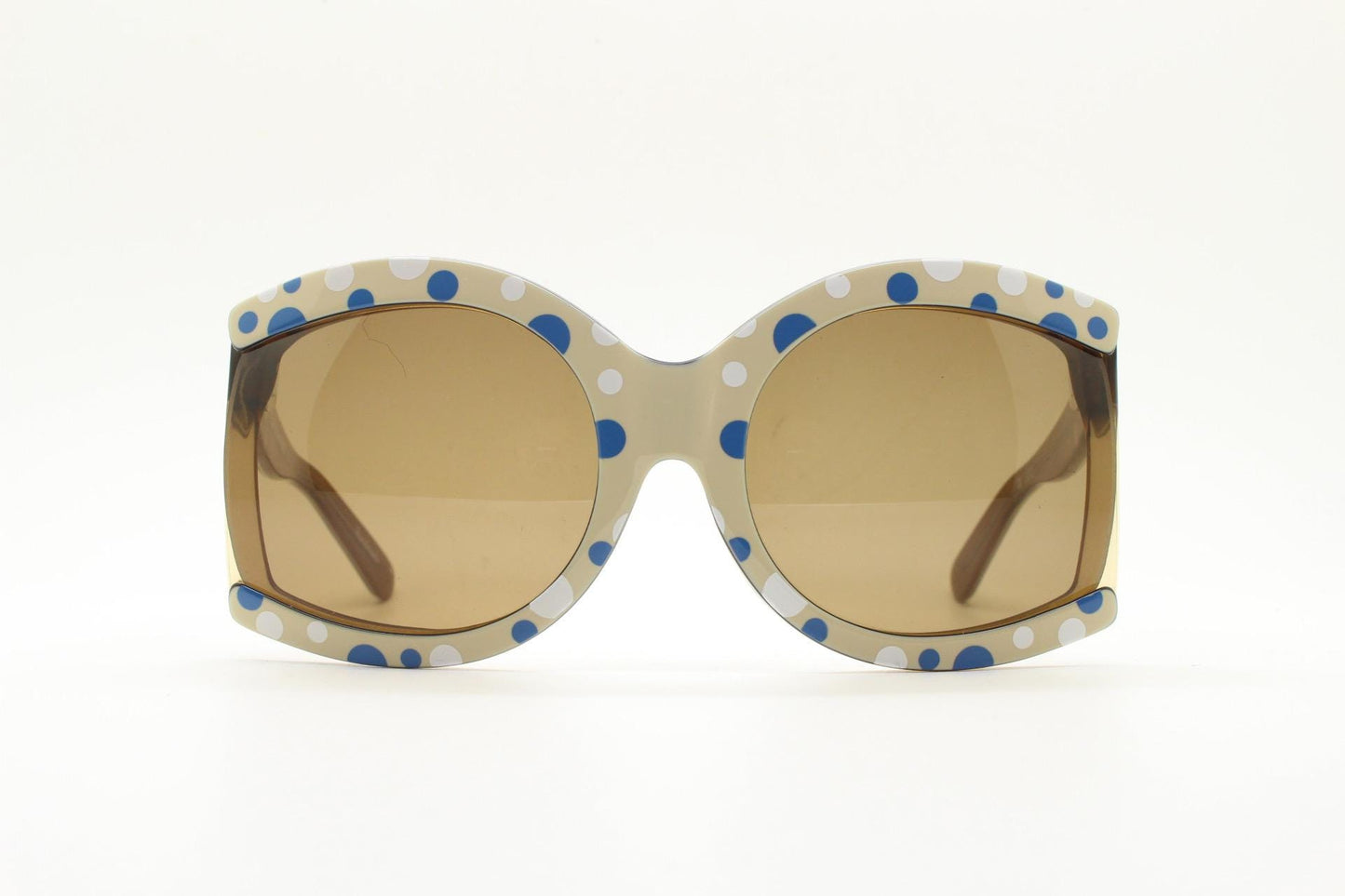 Eley Kishimoto oversized sunglasses by Linda Farrow. Outrageous polka dot layered acetate design. Luxe Gallery Projects. Vintage. NOS