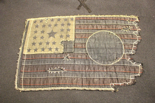 Ralph Lauren Polo Jeans Co. vintage sweatshirt. Black crew neck pullover with distressed US flag patch. Round neck jumper