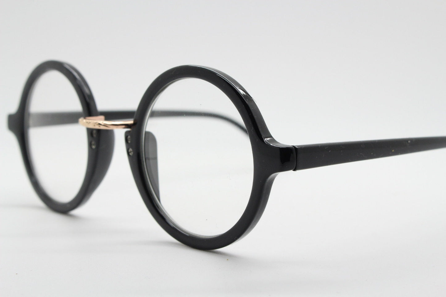 90s vintage black round glasses. 30s, 20s style optical frames. Prescription eyeglasses with clear lenses. RX spectacles