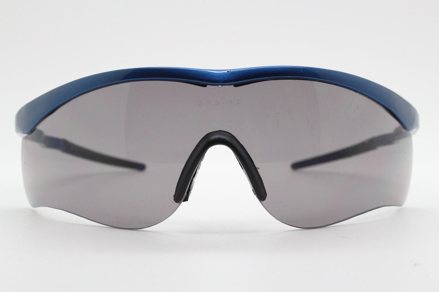 2000s vintage visor sports shield sunglasses. Blue brow line half frame with grey wraparound mono lens. Mini mask. BNWT. Y2K cycling . NOS