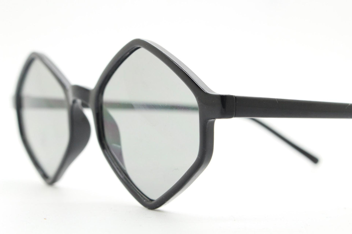 90s vintage diamond hexagon sunglasses. Atmospheric 6 sided black gloss frame with extra light tone lenses. Unused BNWT