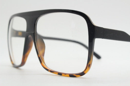 Y2K vintage square aviator glasses. 70s style black to tortoise fade optical frames with clear lenses. Aviators. NOS prescription eyeglasses