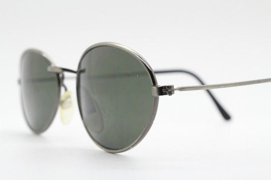 90s vintage metal oval sunglasses. Minimal brushed bronze finish brown frame with plain green lenses. Steampunk. Unused NOS