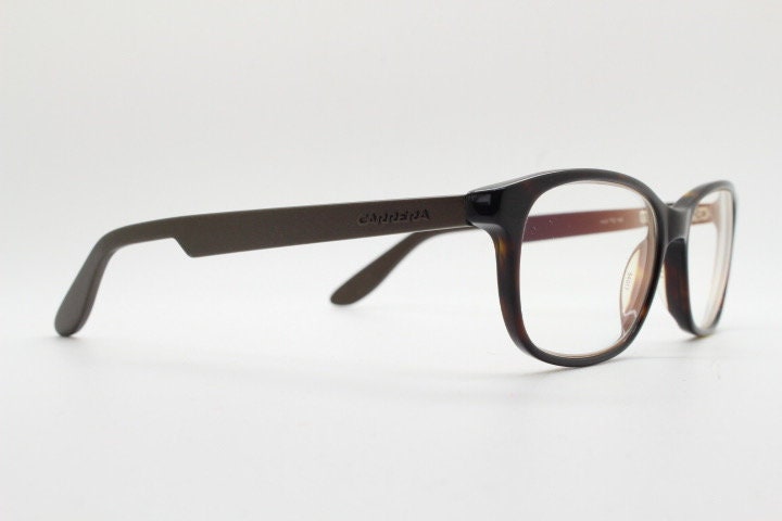 Carrera rectangular eye glasses. Mottled tortoise acetate optical frames with matt brown arms. Prescription eyeglasses. Vintage RX