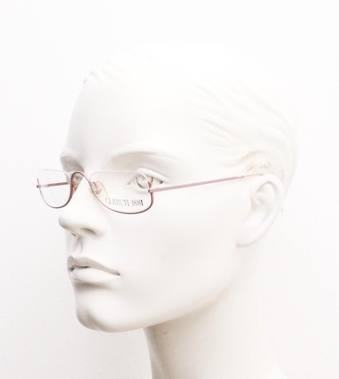 Cerruti 1881 half moon eye glasses. Pink half frame optical eyeglasses. Undulating C bridge design. 90s vintage prescription spectacles. NOS